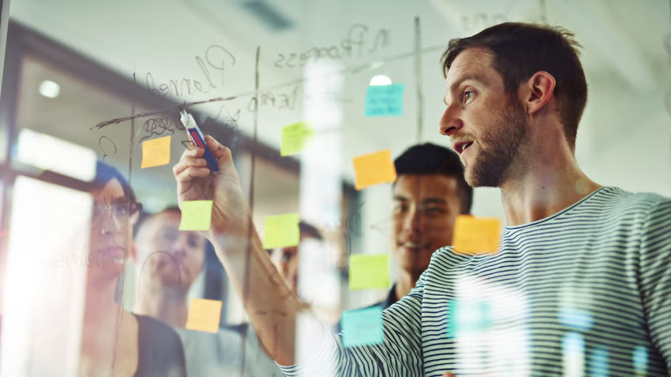 Marketing team working in a brainstorming session.