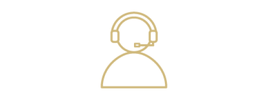 Gold line icon of person wearing headset with mic