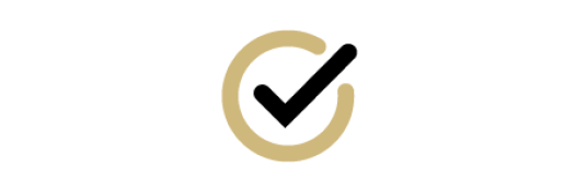 Icon featuring a black check mark inside of a gold circle