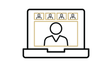 Icon of online learning with laptop.